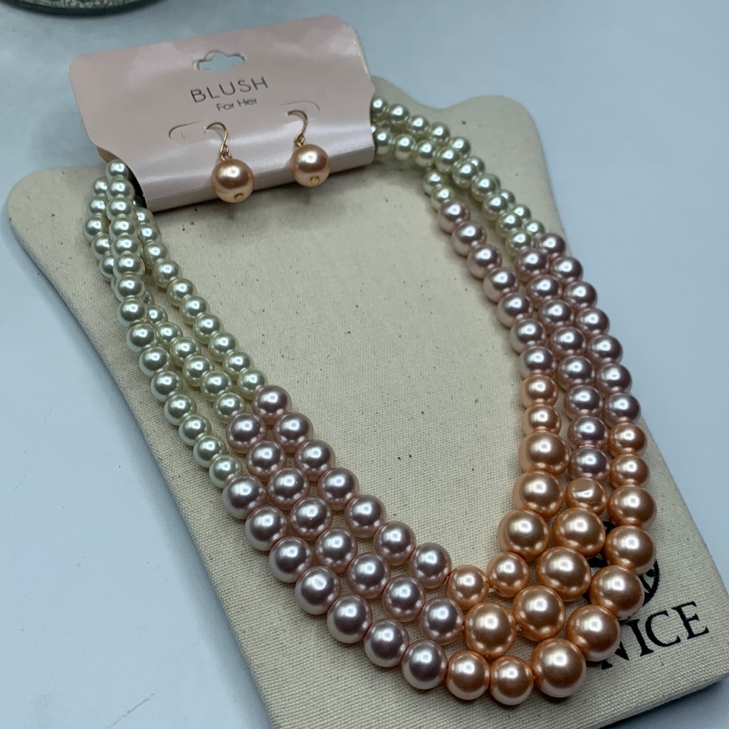 Women’s Multi Colored Pearl Tiered Necklace/Earrings Set